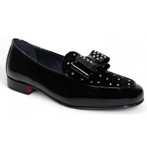 Duca Di Matiste "Maratea" Satin Black Genuine Italian Calf Patent Leather Loafers.